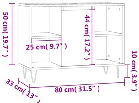 Ντουλάπι Μπάνιου Καπνιστή Δρυς 80 x 33 x 60 εκ. Επεξεργ. Ξύλο - Καφέ