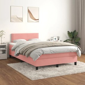 Κρεβάτι Boxspring με Στρώμα Ροζ 120x190 εκ. Βελούδινο - Ροζ