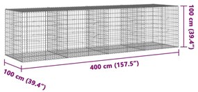 Συρματοκιβώτιο με Κάλυμμα 400x100x100εκ από Γαλβανισμένο Χάλυβα - Ασήμι