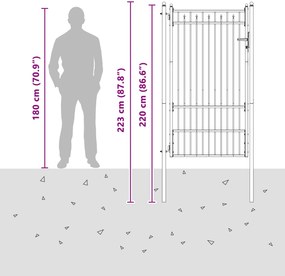 vidaXL Πύλη Φράχτη BAARLO 100 x 175 cm Μέταλλο Μαύρο Κλειδώσιμο