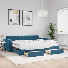 vidaXL Καναπές Κρεβάτι Συρόμενος Μπλε 90x200 εκ. Βελούδινος &amp; Συρτάρια
