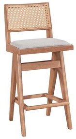 Σκαμπό bar Winslow pakoworld ξύλο rubberwood ανοικτό καρυδί-pvc rattan φυσικό-ύφασμα γκρι