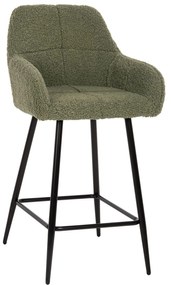 BAR STOOL MEDIUM HEIGHT STRIKE  PISTACHIO GREEN TEDDY FABRIC-BLACK METAL LEGS 50x50x94,5Hcm.