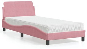 vidaXL Κρεβάτι με Στρώμα Ροζ 90x200 εκ. Βελούδινο
