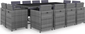 vidaXL Σετ Τραπεζαρίας Εξ. Χώρου 13 τεμ Ανθρακί Συνθ Ρατάν + Μαξιλάρια