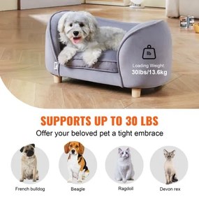 VEVOR Pet Sofa, Dog Couch for Small Dogs and Cats, Soft Velvety Dog Sofa Bed, 66 lbs Loading Cat Sofa, Dark Grey