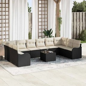 vidaXL Σετ Καναπέ Κήπου με μαξιλάρι 11 pcs Μαύρο Πολυ ράταν
