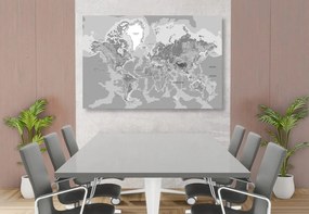 Εικόνα στο φελλό ενός κλασικού παγκόσμιου χάρτη σε ασπρόμαυρο - 120x80  smiley