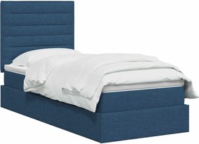 vidaXL LED Κρεβάτι αποθήκευσης με στρώμα Μπλε 90 x 200 cm Ύφασμα
