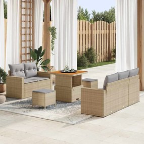 vidaXL Σετ Καναπέ Κήπου Ρυθμιζόμενο ύψος 8 pcs Μπεζ συνθετικό ρατάν
