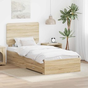 vidaXL Σκελετός Κρεβατιού Δρύς Sonoma 75 x 190 cm Επεξεργασμένο ξύλο