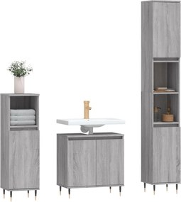 vidaXL Σετ Επίπλων Μπάνιου 3 Τεμαχίων Γκρι Sonoma Επεξεργασμένο Ξύλο