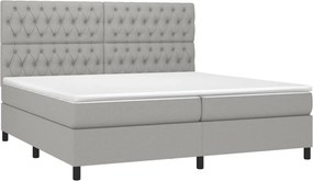 vidaXL Κρεβάτι Boxspring με Στρώμα &amp; LED Αν.Γκρι 200x200εκ. Υφασμάτινο