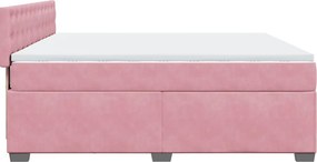 vidaXL Κρεβάτι Boxspring με Στρώμα Ροζ 200x200 εκ. Βελούδινο