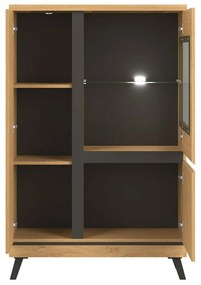 Βιτρίνα Orlando AH103, Δρυς, Μαύρο, Με πόρτες, 145x92x39cm, 49 kg | Epipla1.gr