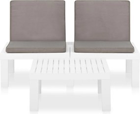 vidaXL Σαλόνι Κήπου 2 Τεμαχίων Λευκό Πλαστικό με Μαξιλάρια