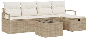 vidaXL Σετ Καναπέ Κήπου με μαξιλάρι 6 pcs Μπεζ Πολυ ράταν