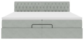 vidaXL Οθωμανικό κρεβάτι με στρώματα & LEDs Ανοιχτό γκρι Βελούδο