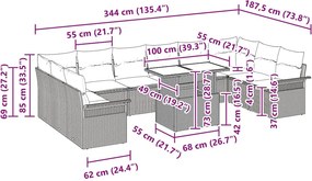 vidaXL Σετ Καναπέ Κήπου 11 τμχ. Μπεζ Πολυ Ρατάν