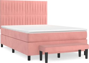 vidaXL Κρεβάτι Boxspring με Στρώμα Ροζ 140x200 εκ. Βελούδινο