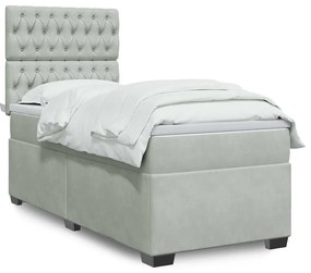 vidaXL Κρεβάτι Boxspring με Στρώμα Ανοιχτό Γκρι 90x190 εκ. Βελούδινο