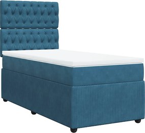 vidaXL Κρεβάτι Boxspring με Στρώμα Μπλε 100x200 εκ. Βελούδινο