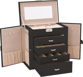 vidaXL Κοσμηματοθήκη 5 Επιπέδων με καθρέφτη Κλειδώσιμο Μαύρο