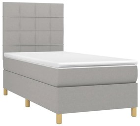 vidaXL Κρεβάτι Boxspring με Στρώμα &amp; LED Αν.Γκρι 100x200εκ. Υφασμάτινο