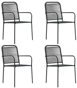 vidaXL Καρέκλες Κήπου 4 τεμ. Μαύρες από Βαμβακερό Σχοινί / Ατσάλι