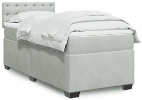 vidaXL Κρεβάτι Boxspring με Στρώμα Ανοιχτό Γκρι 90x200 εκ. Βελούδινο