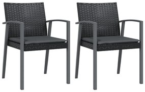 Καρέκλες Κήπου 2 τεμ. Μαύρο 56,5x57x83 εκ Συνθ. Ρατάν&amp;Μαξιλάρια - Μαύρο