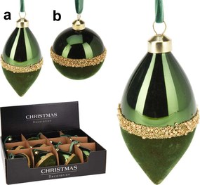 Χριστουγεννιάτικη Γυάλινη Μπάλα Στολίδι Πράσινο με Βελούδο 8cm σε 2 σχέδια 180214 (b)