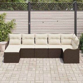 vidaXL Σετ Καναπέ Κήπου με μαξιλάρι 7 pcs Καφέ και λευκό Πολυ ράταν