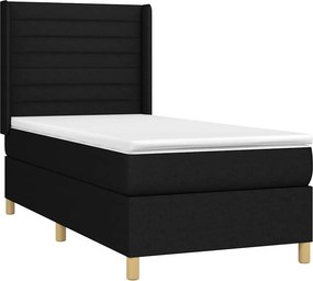 vidaXL Κρεβάτι Boxspring με Στρώμα &amp; LED Μαύρο 90x200 εκ. Υφασμάτινο