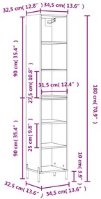 Ραφιέρα Γυαλιστερό Λευκό 34,5x32,5x180 εκ. Επεξεργασμένο Ξύλο - Λευκό