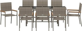 vidaXL Σέτ φαγητού για κήπο 9 pcs Γκρι συνθετικό ρατάν