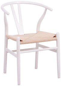 Καρέκλα Wishbone pakoworld rubberwood-σχοινί σε λευκή απόχρωση 53.5x57x74εκ