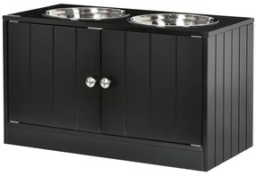 PawHut Υψωμένος Σταθμός Τροφοδοσίας με 2 Ανοξείδωτα Μπολ και 44 L Αποθηκευτικό Χώρο, Μαγνητικές Πόρτες, για Μεγάλα Σκυλιά, Μαύρο