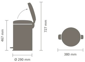 Κάδος με πεντάλ Brabantia NewIcon 1008849, 20 l, Ομαλό κλείσιμο, Αντιολισθητική βάση, Σατινέ φινίρισμα, Καφέ