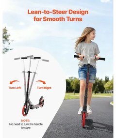 VEVOR Kick Scooter for Kids Ages 8+, Teens &amp; Adults, 2-Wheel Toddler Scooter with Adjustable Height Handlebar, Wide Anti-Slip Deck, Foldable Lightweight for Boys &amp; Girls up to 99.8 kg, Black + Red