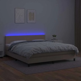 vidaXL Κρεβάτι Boxspring Στρώμα&amp;LED Καπουτσίνο 160x200 εκ. Συνθ. Δέρμα