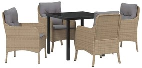 vidaXL Σέτ φαγητού για κήπο με μαξιλάρι 5 pcs Μπεζ Πολυ ράταν