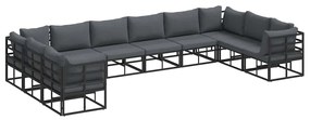 vidaXL Σετ Καναπέ Κήπου με μαξιλάρι 10 pcs Μαύρο Αλουμίνιο