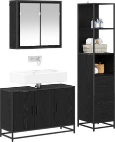 vidaXL Σετ Επίπλων Μπάνιου με ράφι 3 pcs Μαύρη Οξυά Επεξεργασμένο ξύλο