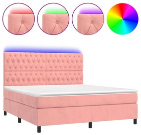 vidaXL Κρεβάτι Boxspring με Στρώμα & LED Ροζ 160x200 εκ. Βελούδινο