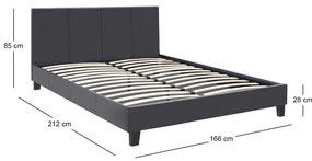 Κρεβάτι Flat Megapap από τεχνόδερμα χρώμα μαύρο ματ 160x200εκ.
