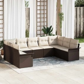 vidaXL Σετ Καναπέ Κήπου με μαξιλάρι 9 pcs Καφέ Πολυ ράταν