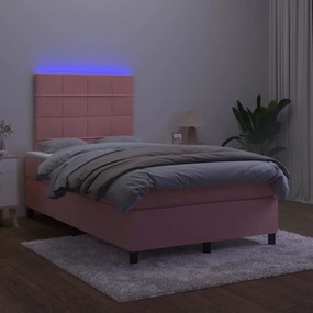 vidaXL Κρεβάτι Boxspring με Στρώμα &amp; LED Ροζ 120x200 εκ. Βελούδινο