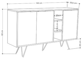 Μπουφές Clara pakoworld σε μόκα-ανθρακί απόχρωση 142x35,6x83εκ