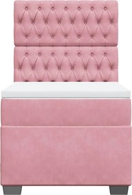 vidaXL Κρεβάτι Boxspring με Στρώμα Ροζ 100x200 εκ. Βελούδινο